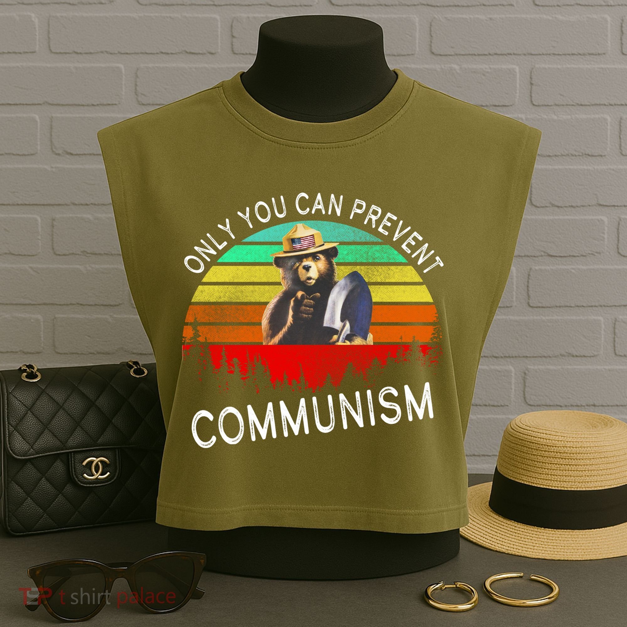 Anti Communism Capitalism Antisocialist Bear Garment-Dyed Women's Muscle Tee