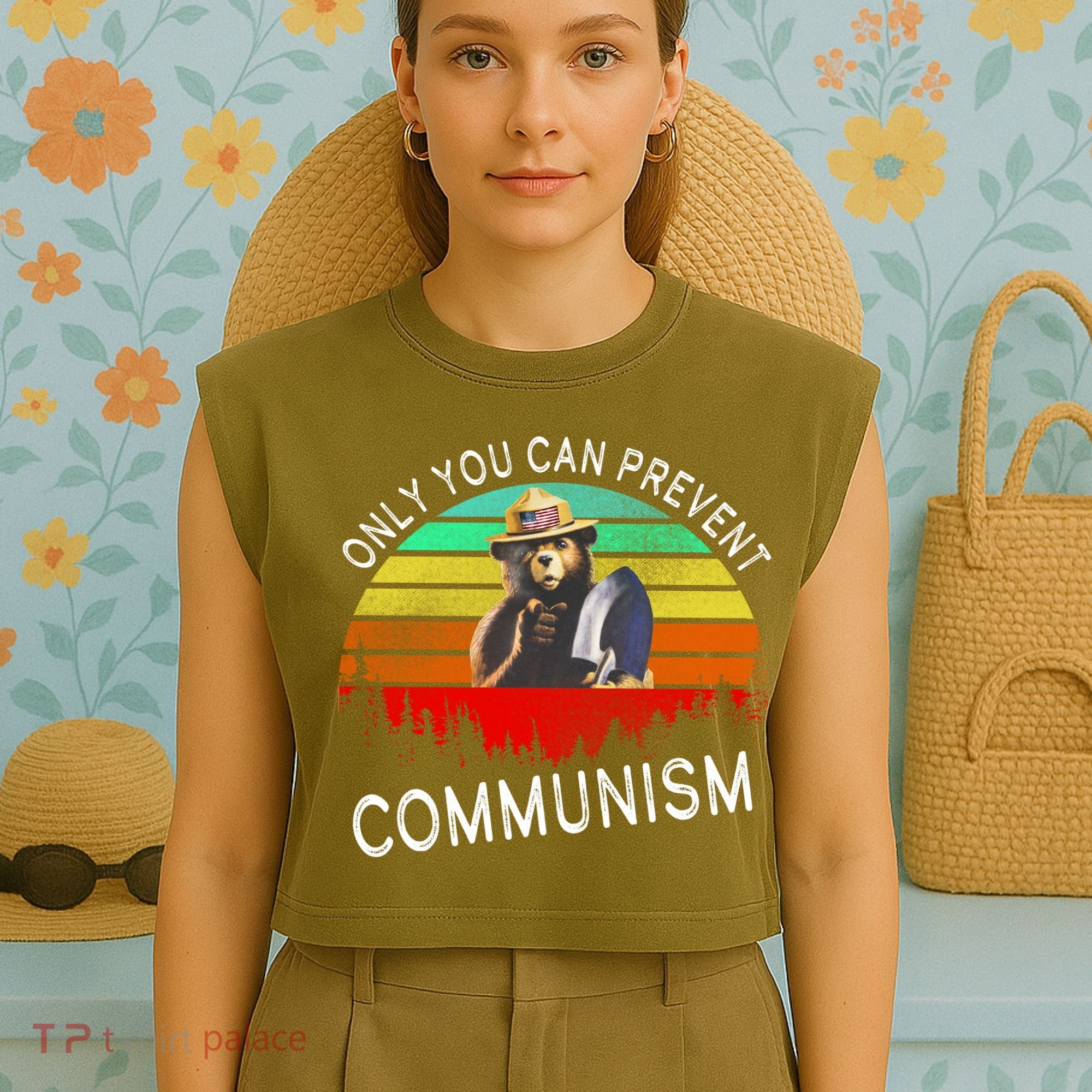 Anti Communism Capitalism Antisocialist Bear Garment-Dyed Women's Muscle Tee