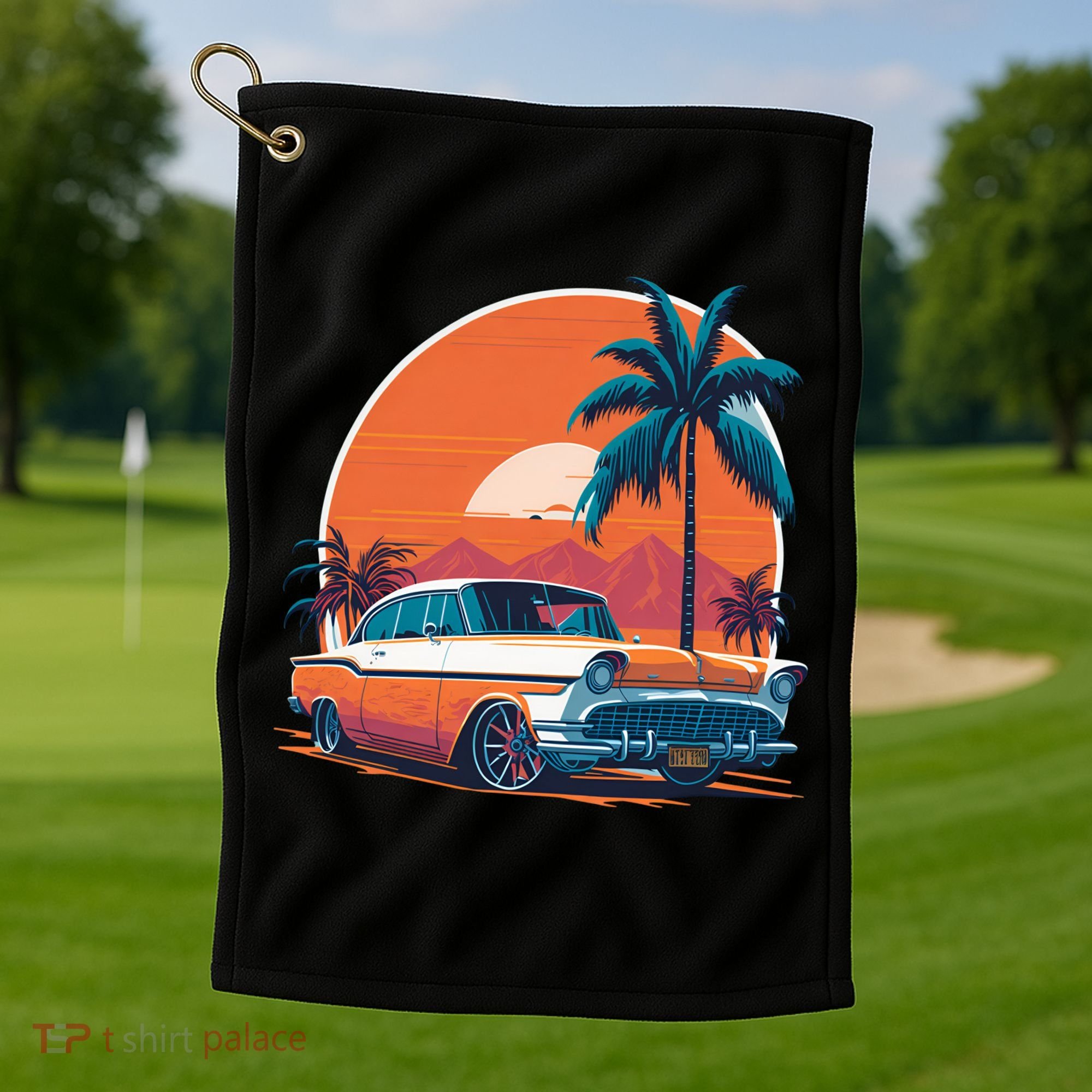 A Classic Car Parked In Front Golf Towel