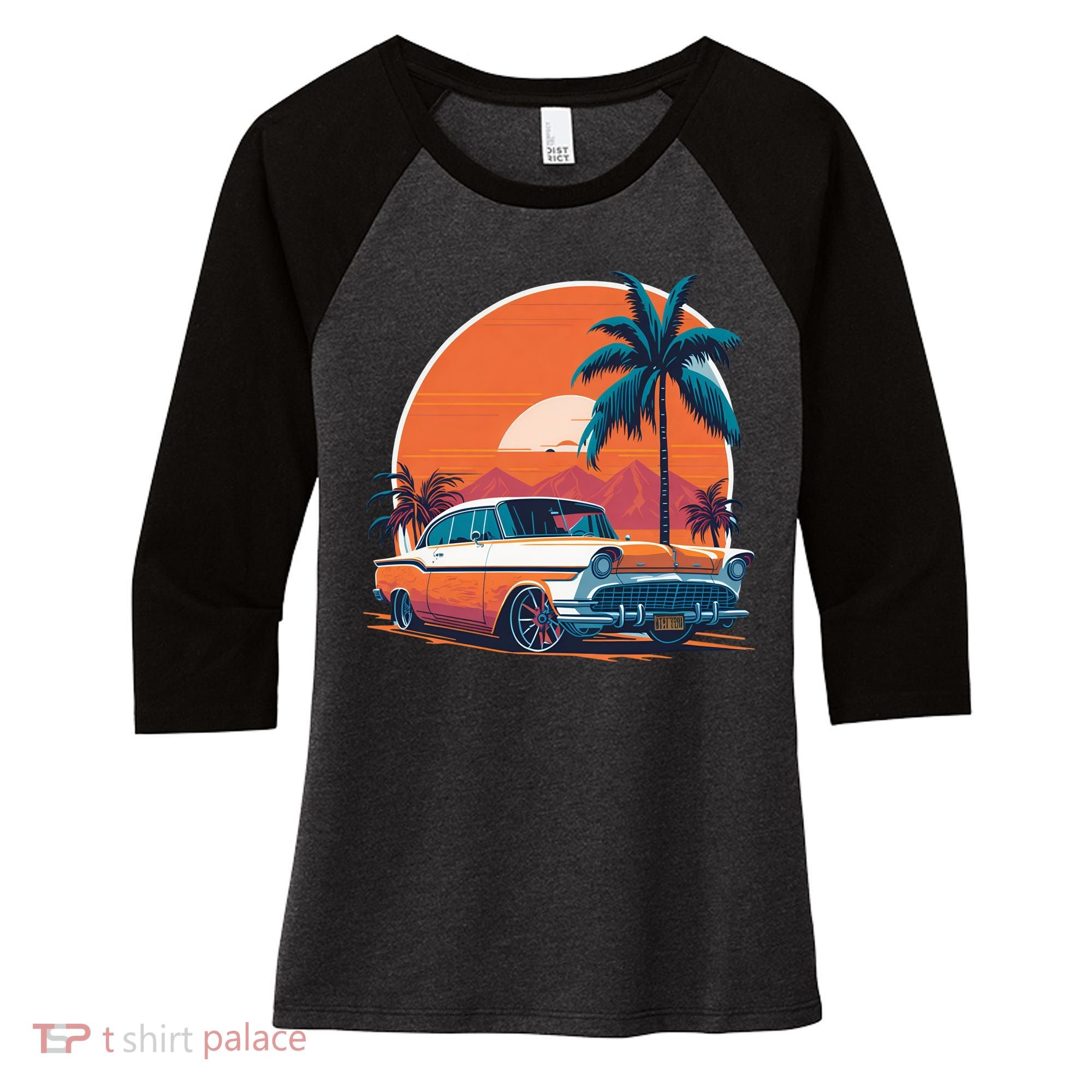 A Classic Car Parked In Front Women's Tri-Blend 3/4-Sleeve Raglan Shirt