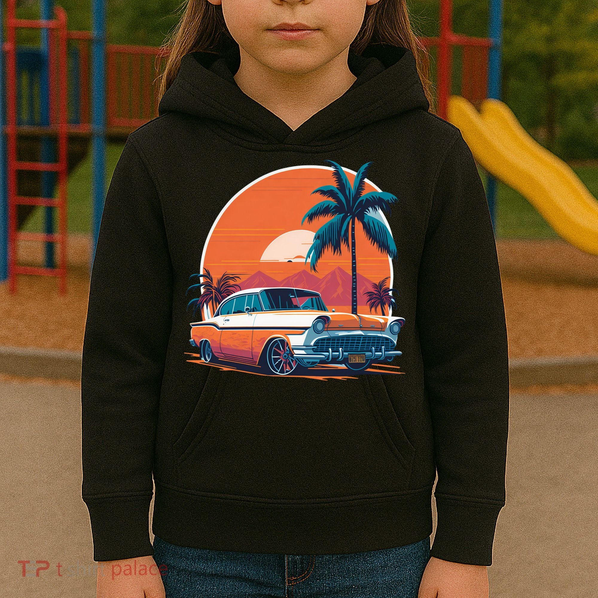 A Classic Car Parked In Front Kids Hoodie
