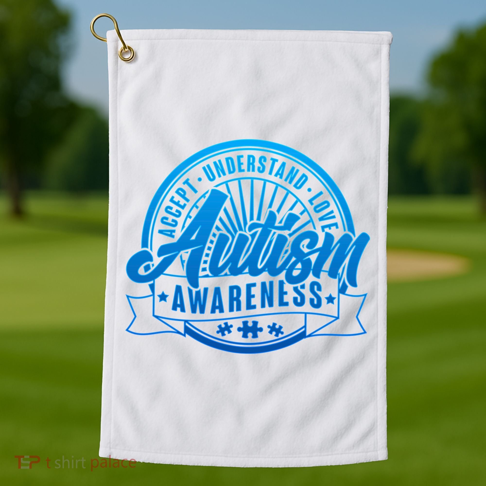 Accept Understand Love  Autism Blue Imprint Golf Towel