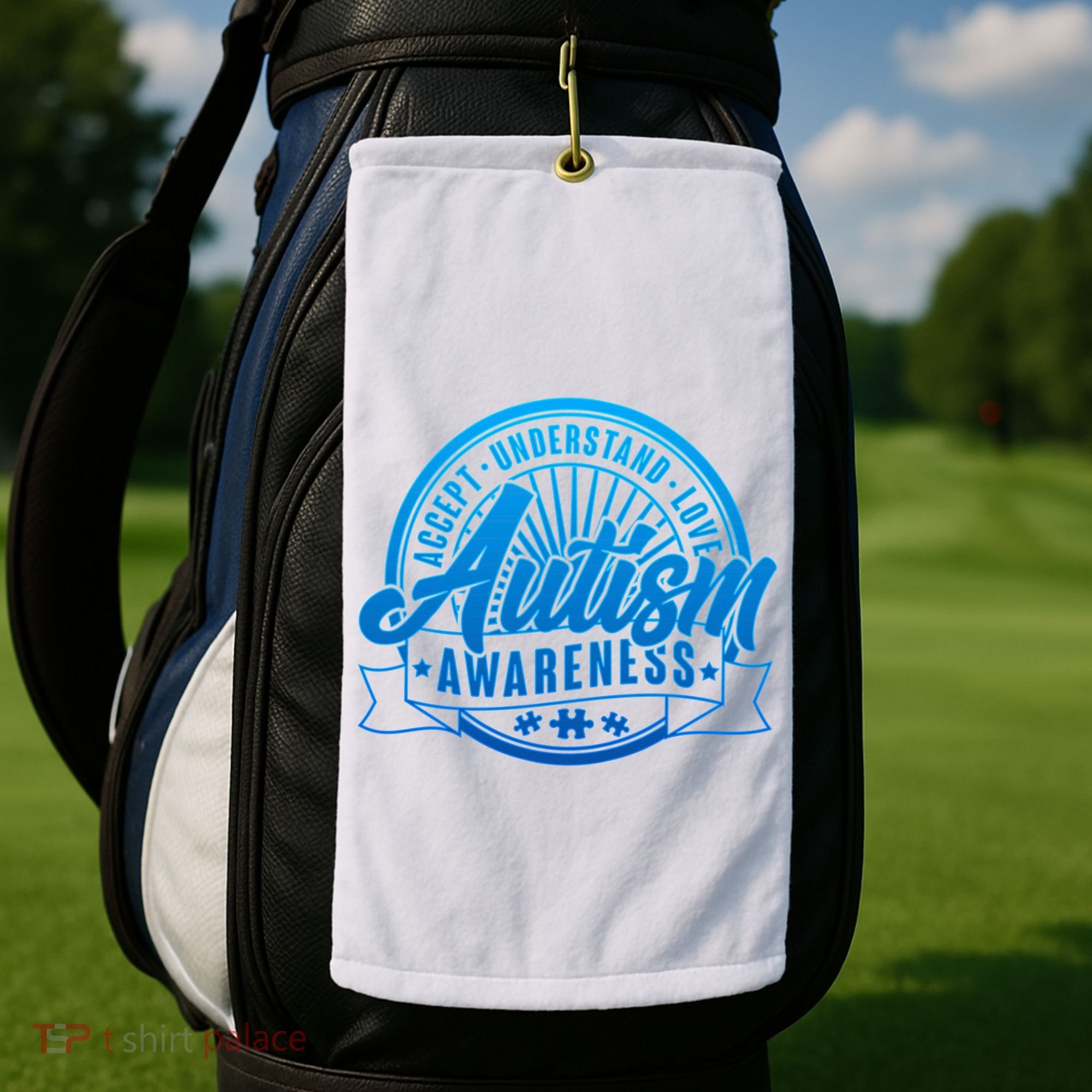 Accept Understand Love  Autism Blue Imprint Golf Towel