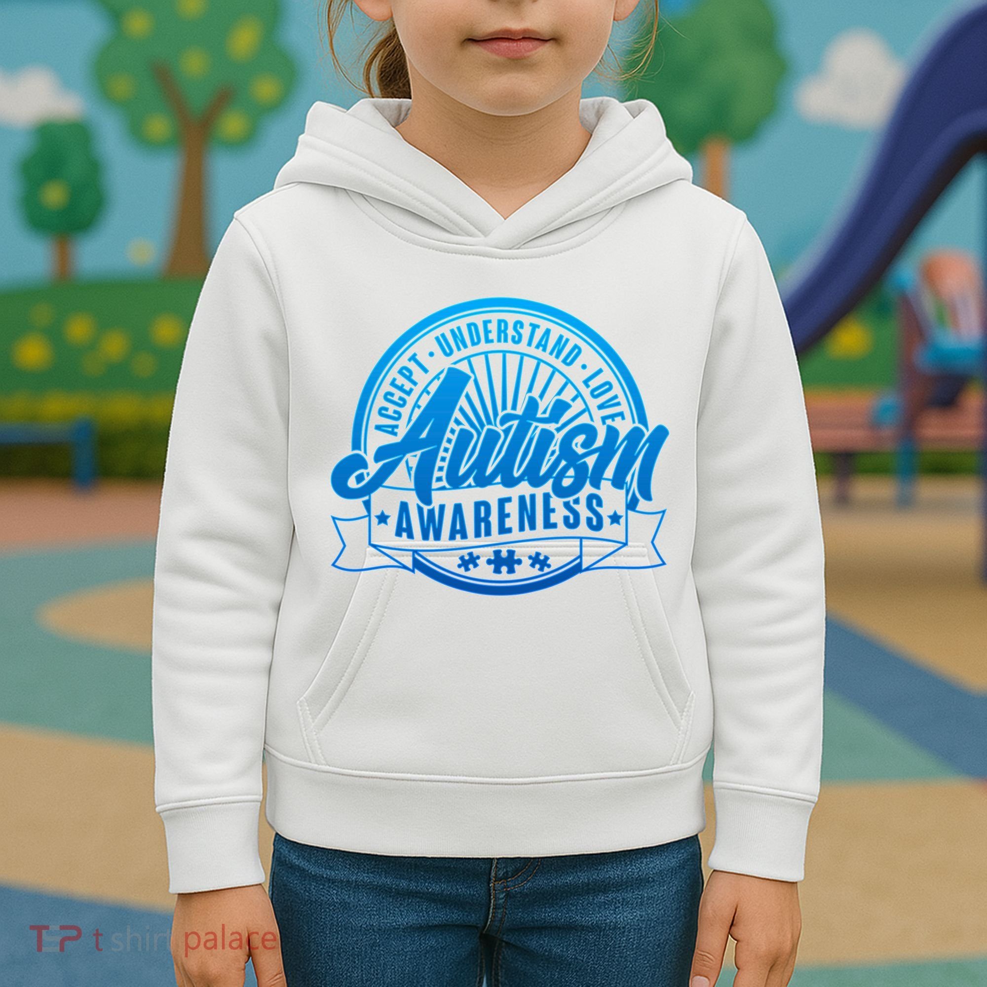 Accept Understand Love  Autism Blue Imprint Kids Hoodie