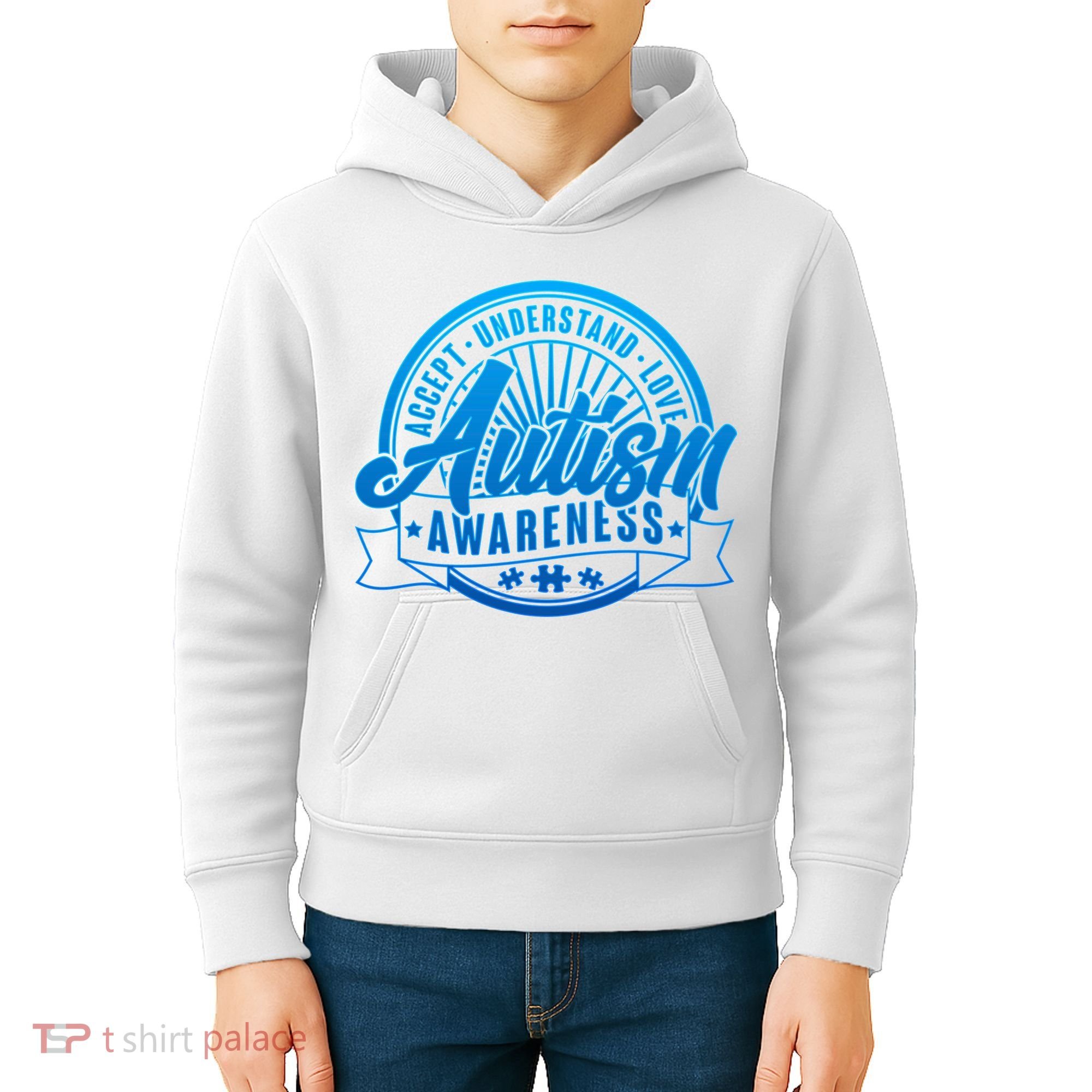 Accept Understand Love  Autism Blue Imprint Kids Hoodie