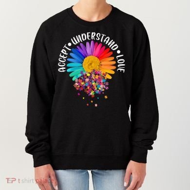 Accept Understand Love Autism Flower Puzzle Pieces Women's Sweatshirt