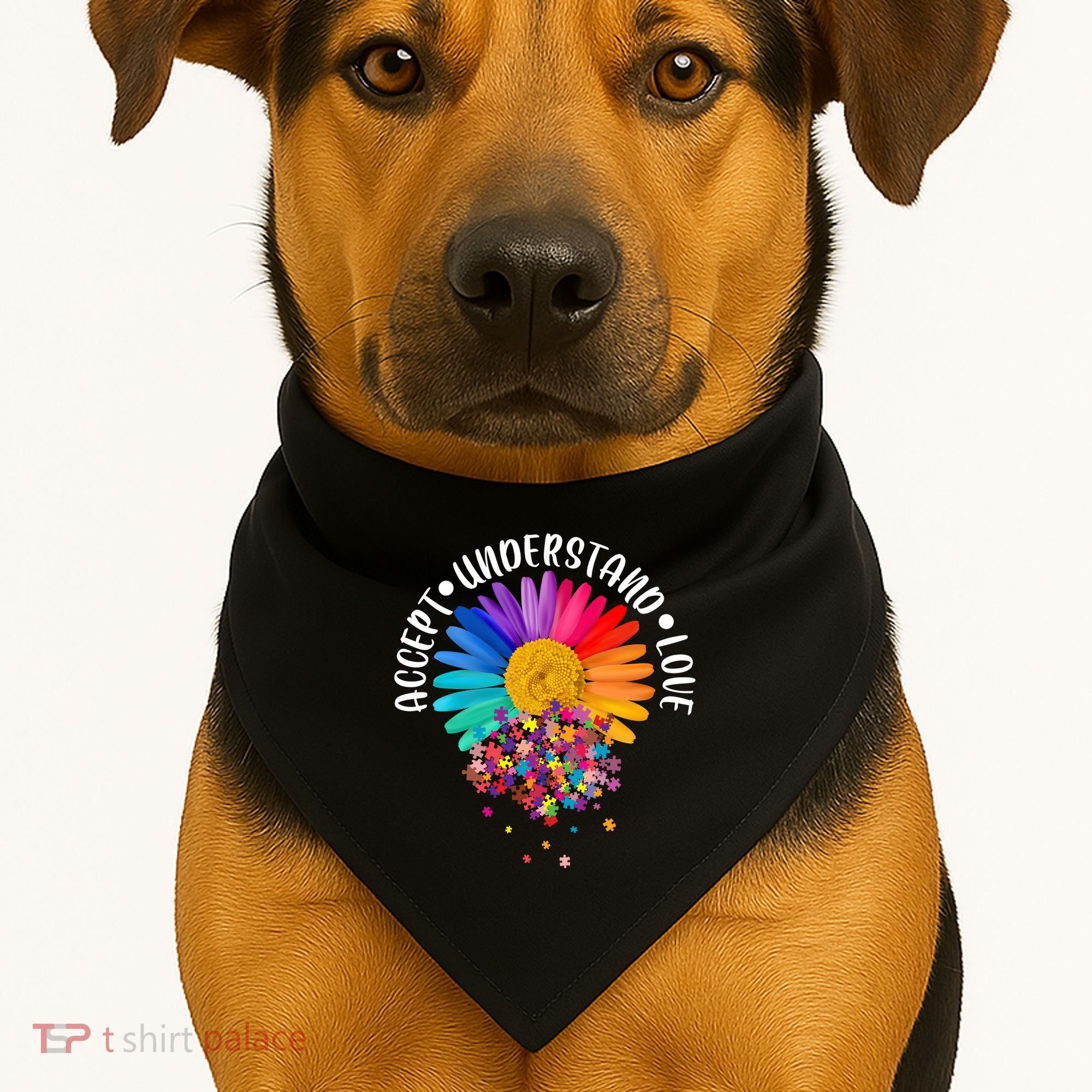 Accept Understand Love Autism Flower Puzzle Pieces USA-Made Doggie Bandana
