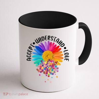 Accept Understand Love Autism Flower Puzzle Pieces Coffee Mug back