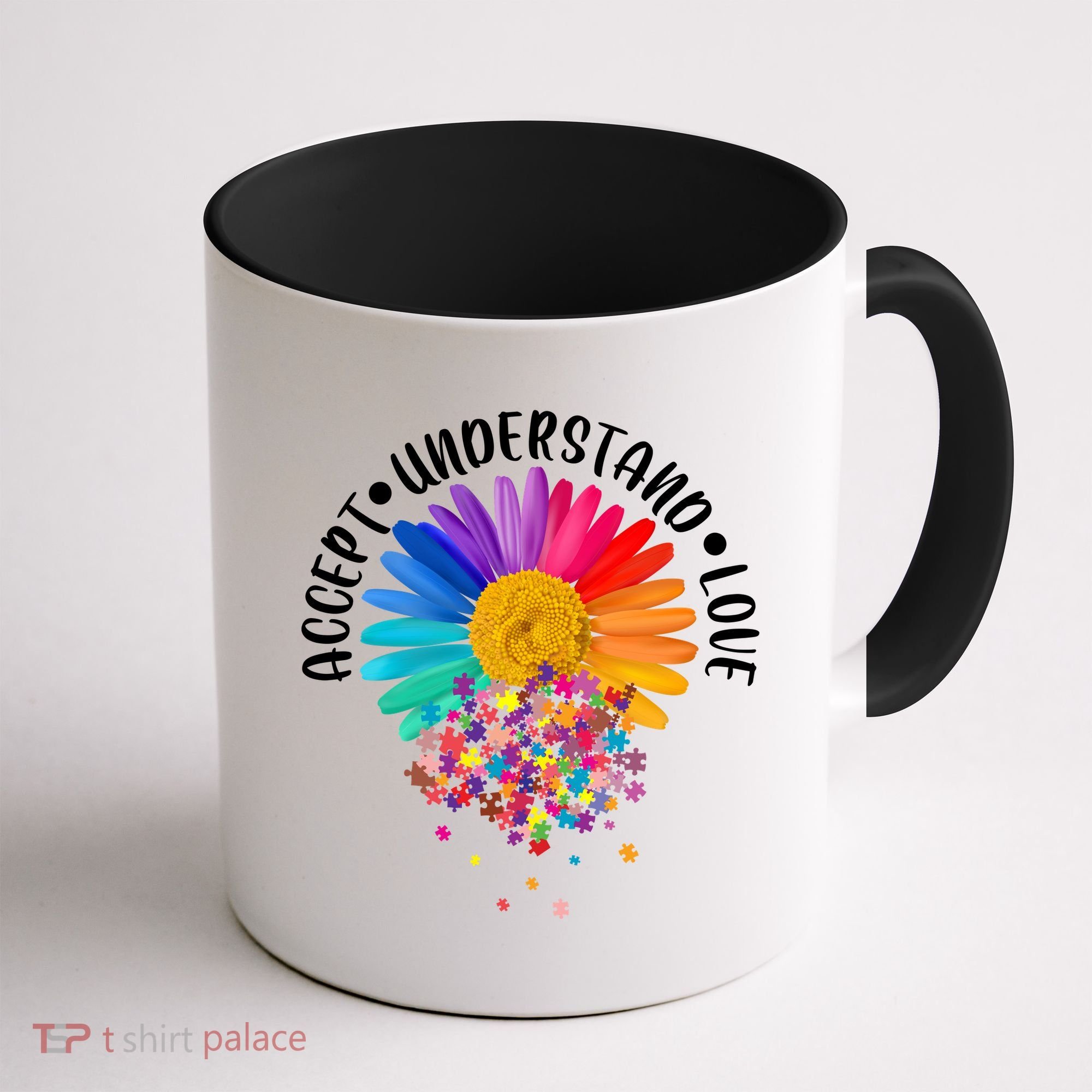 Accept Understand Love Autism Flower Puzzle Pieces Coffee Mug