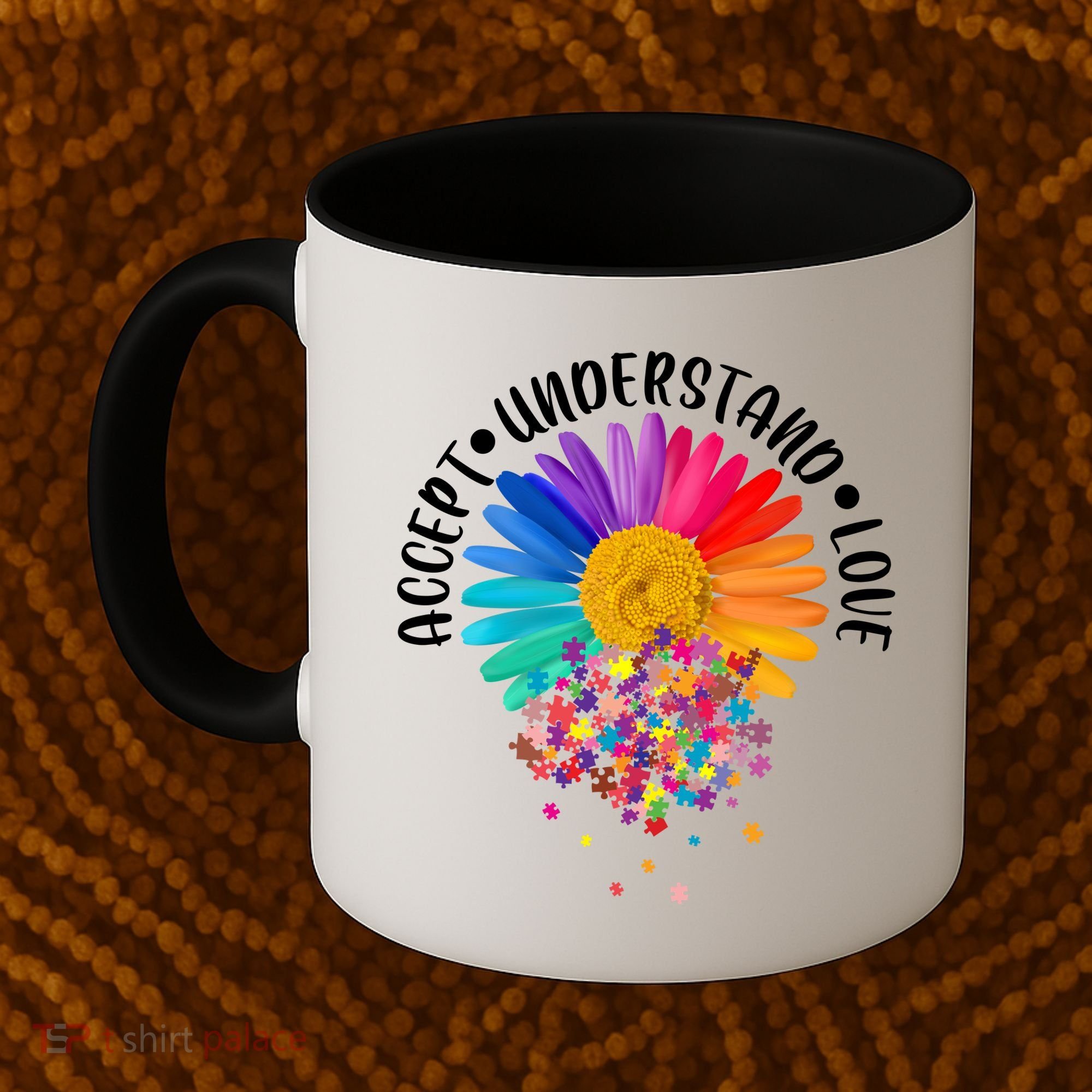 Accept Understand Love Autism Flower Puzzle Pieces Coffee Mug