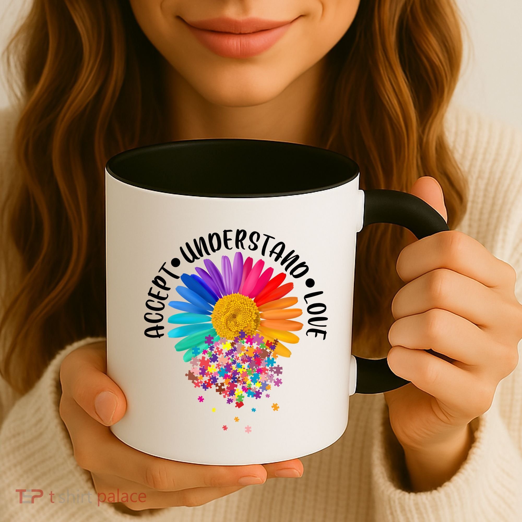 Accept Understand Love Autism Flower Puzzle Pieces Coffee Mug