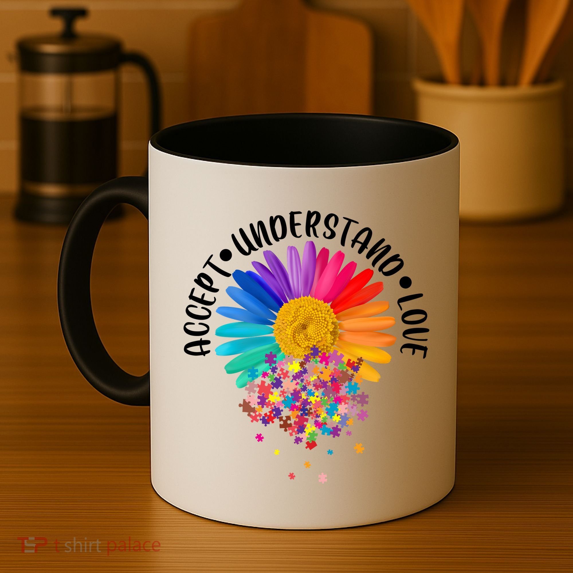 Accept Understand Love Autism Flower Puzzle Pieces Coffee Mug