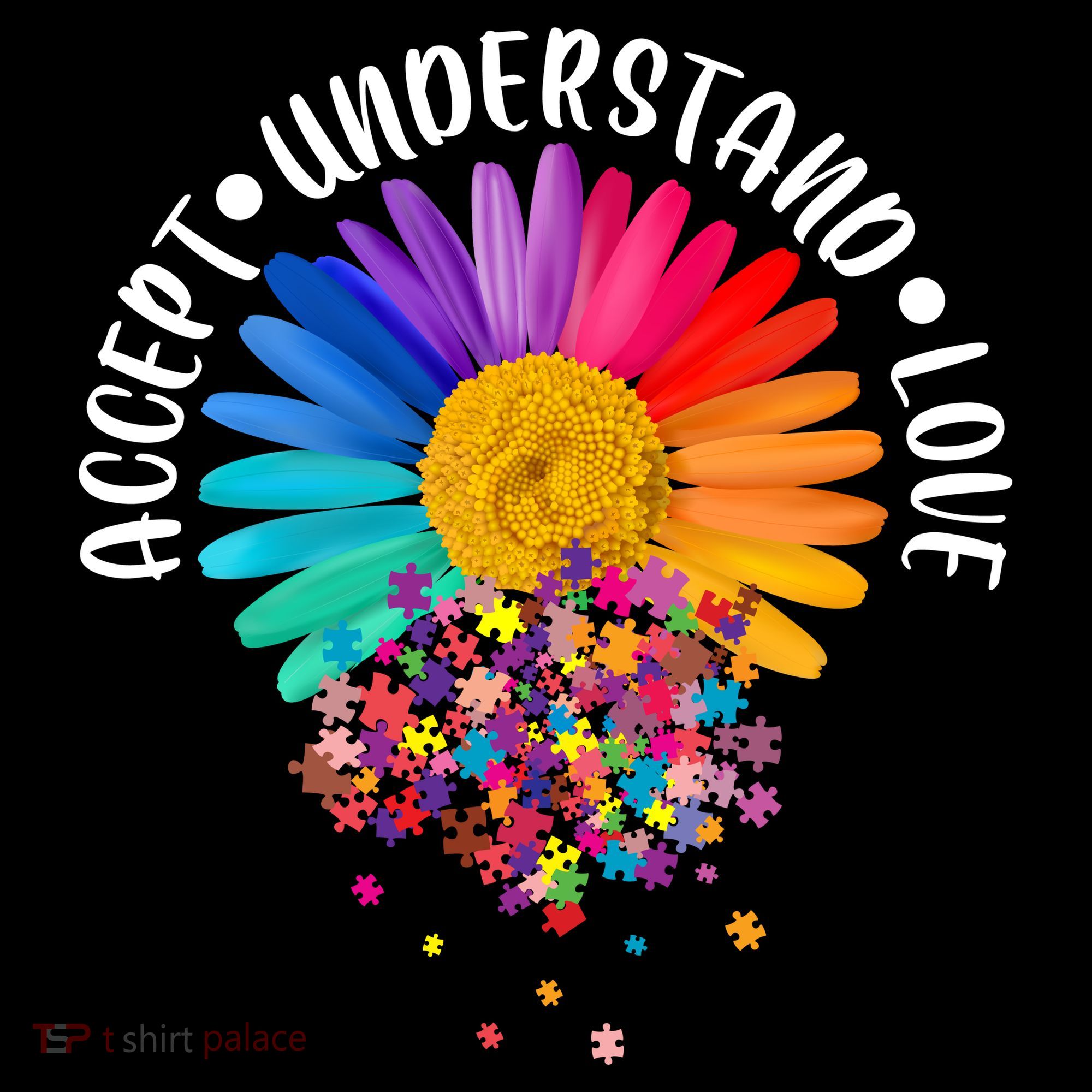 Accept Understand Love Autism Flower Puzzle Pieces Ornament