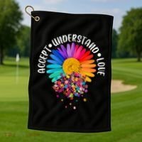 Accept Understand Love Autism Flower Puzzle Pieces Golf Towel thumb 1