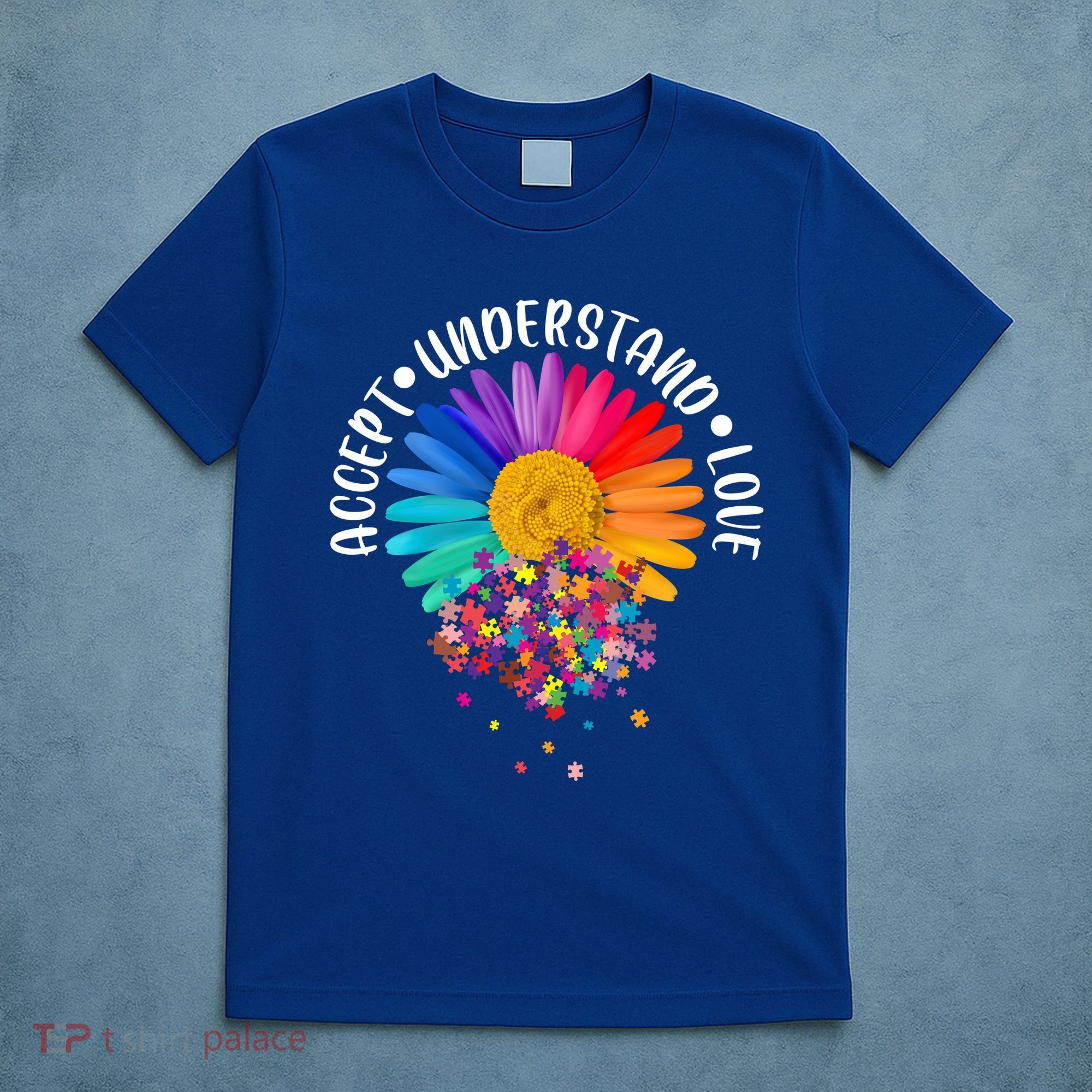 Accept Understand Love Autism Flower Puzzle Pieces T-Shirt