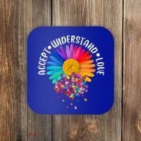 Accept Understand Love Autism Flower Puzzle Pieces Coaster thumb 0