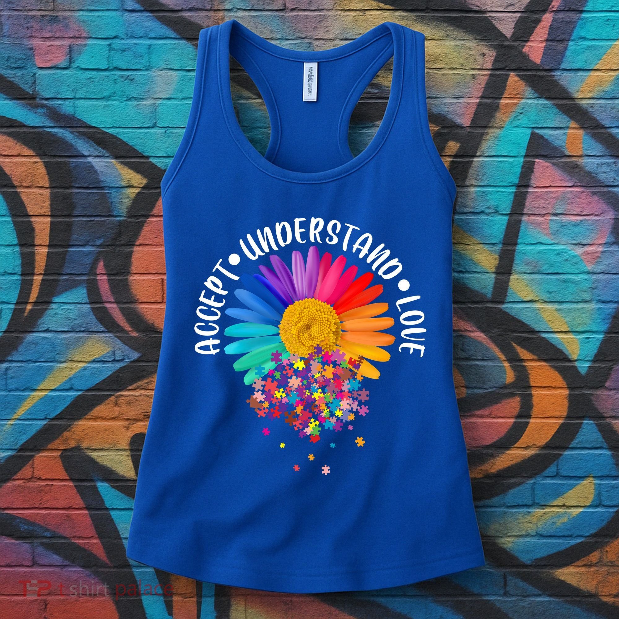Accept Understand Love Autism Flower Puzzle Pieces Women's Tank Top