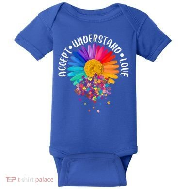 Accept Understand Love Autism Flower Puzzle Pieces Baby Bodysuit