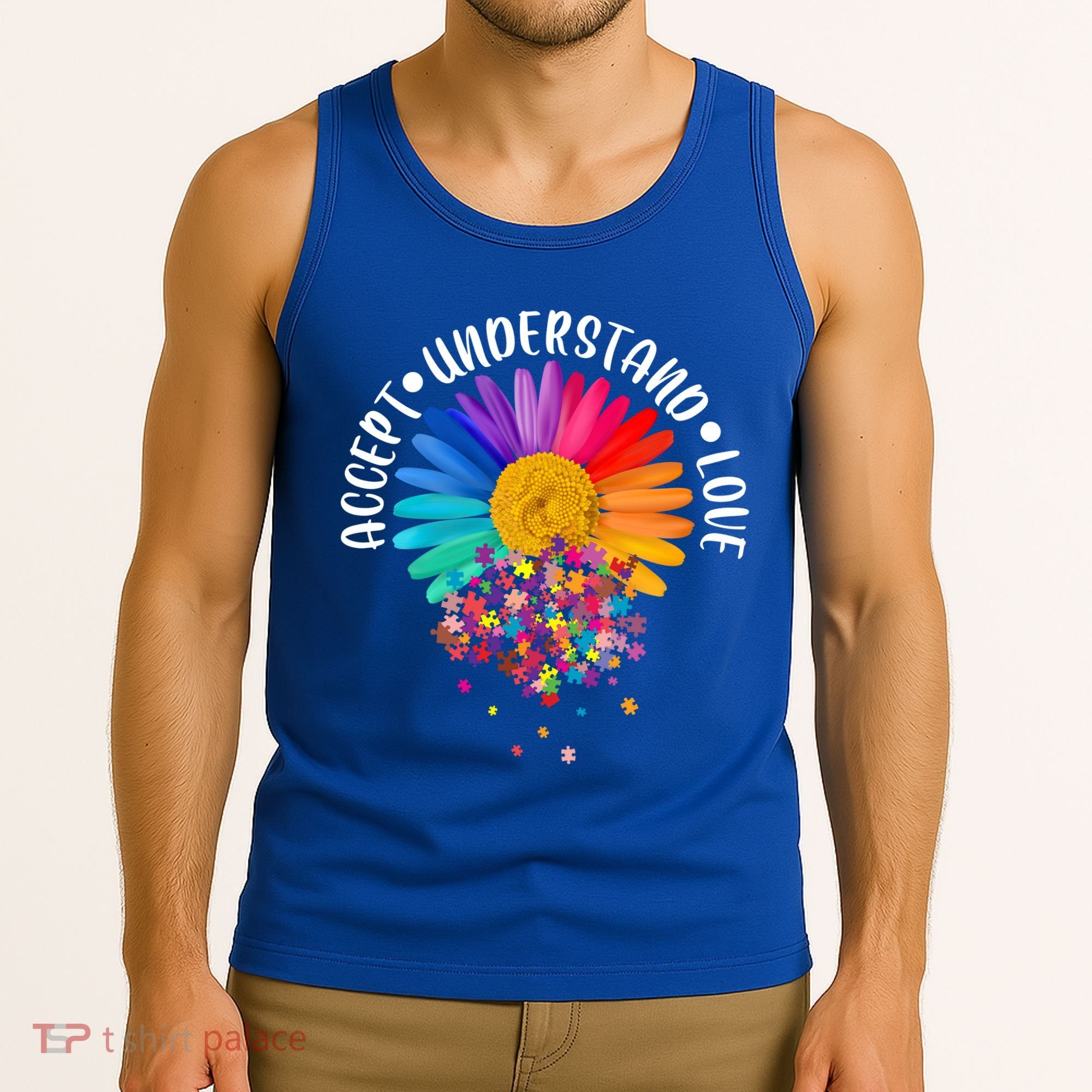 Accept Understand Love Autism Flower Puzzle Pieces Tank Top