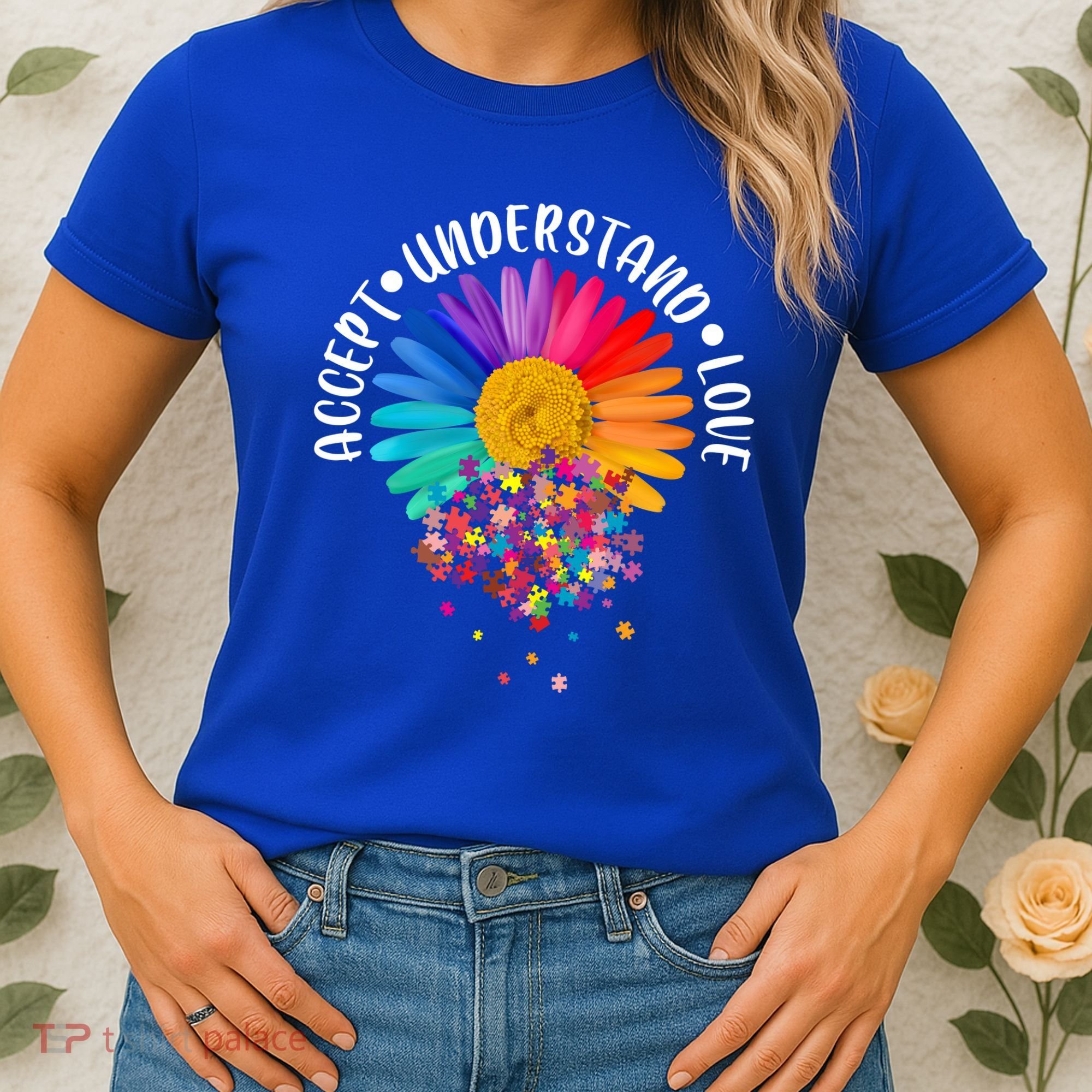 Accept Understand Love Autism Flower Puzzle Pieces Women's T-Shirt