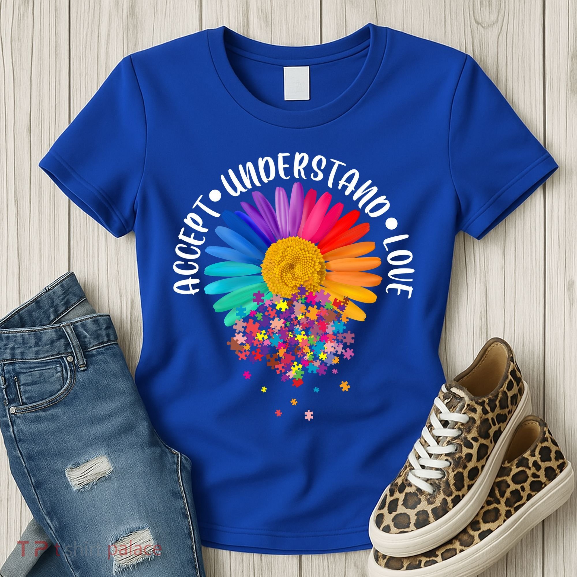 Accept Understand Love Autism Flower Puzzle Pieces Women's T-Shirt