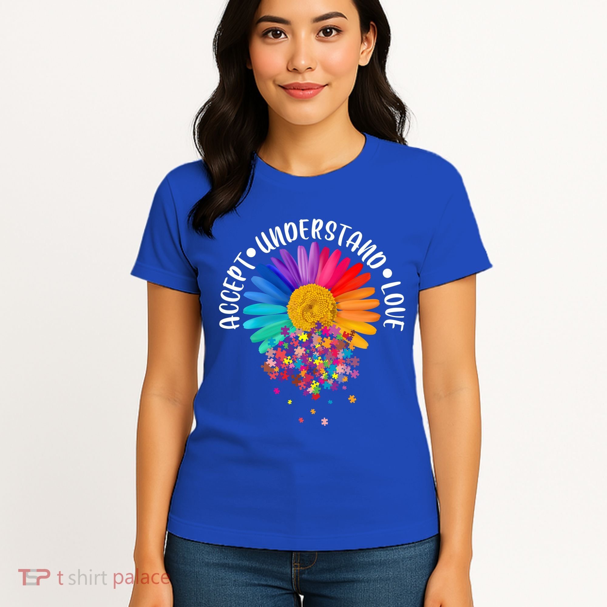 Accept Understand Love Autism Flower Puzzle Pieces Women's T-Shirt