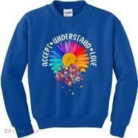 Accept Understand Love Autism Flower Puzzle Pieces Kids Sweatshirt thumb 0