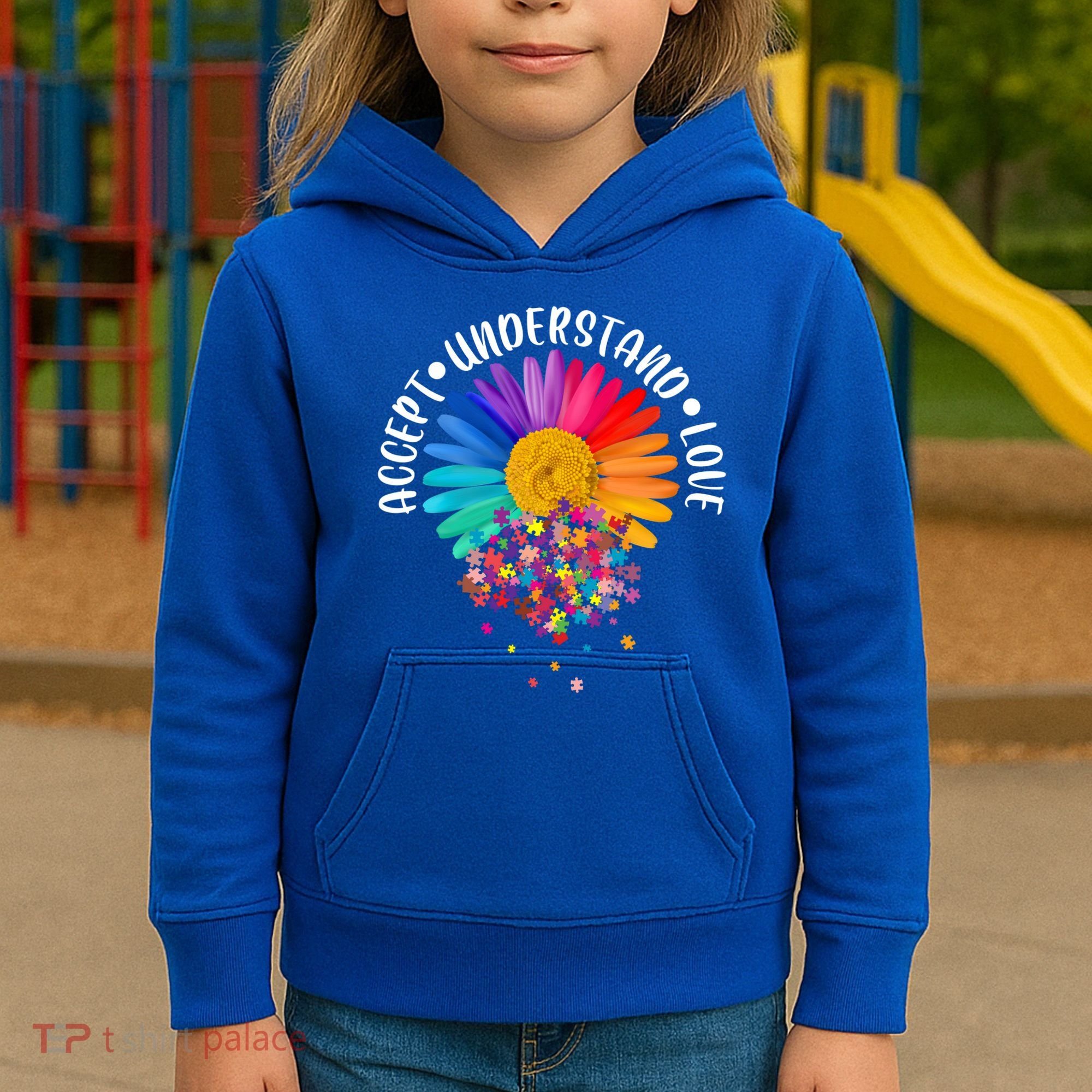 Accept Understand Love Autism Flower Puzzle Pieces Kids Hoodie