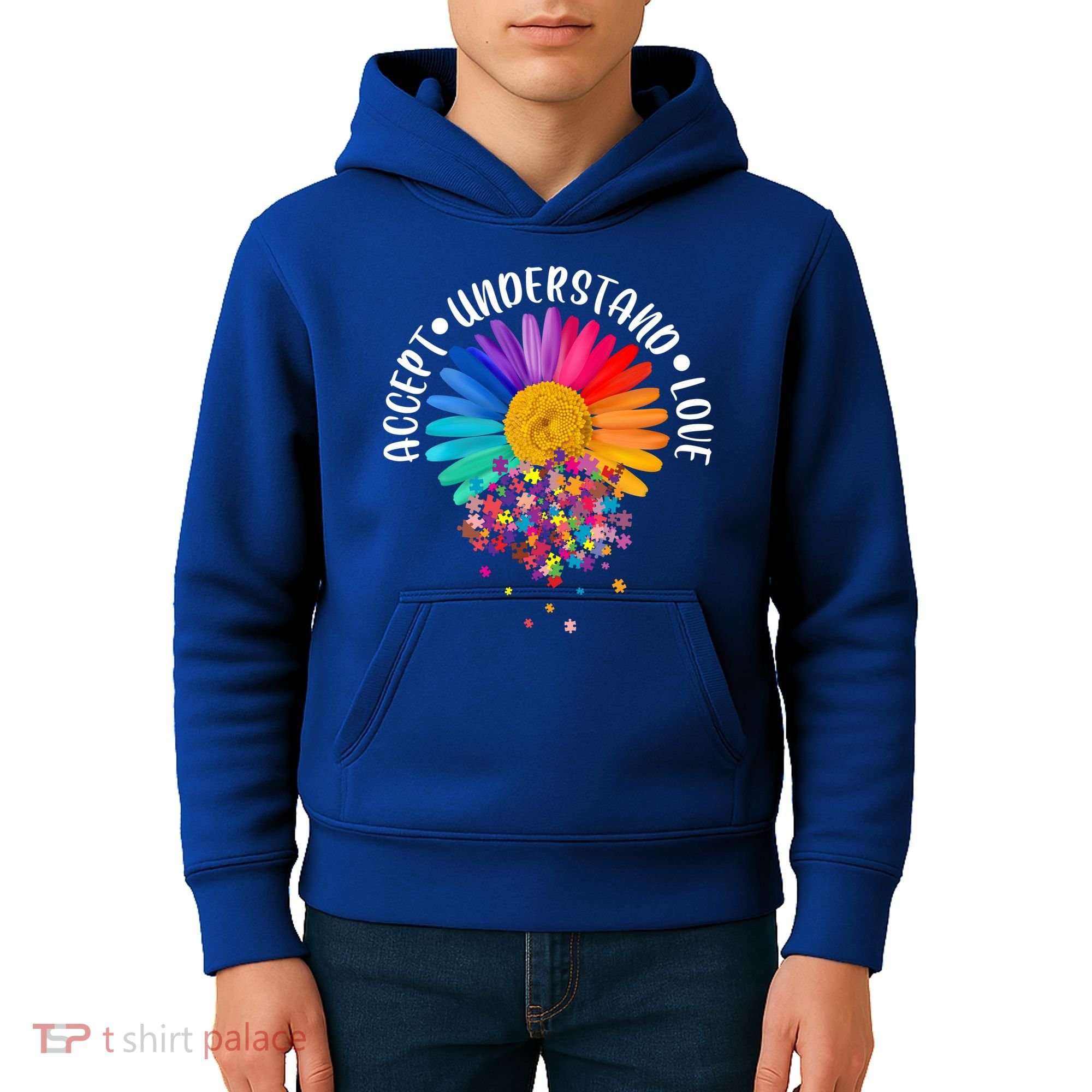 Accept Understand Love Autism Flower Puzzle Pieces Kids Hoodie
