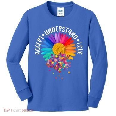 Accept Understand Love Autism Flower Puzzle Pieces Kids Long Sleeve Shirt