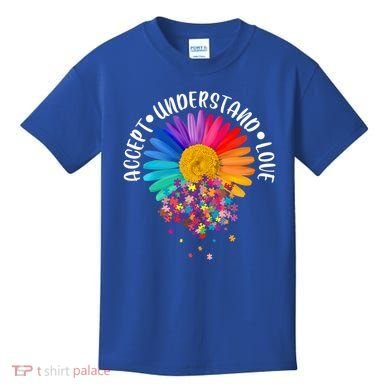 Accept Understand Love Autism Flower Puzzle Pieces Kids T-Shirt