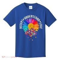 Accept Understand Love Autism Flower Puzzle Pieces Kids T-Shirt thumb 0