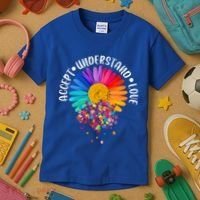 Accept Understand Love Autism Flower Puzzle Pieces Kids T-Shirt thumb 3