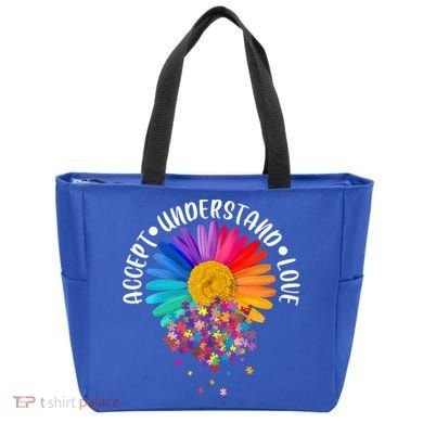 Accept Understand Love Autism Flower Puzzle Pieces Tote Bag