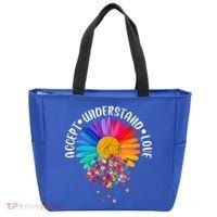Accept Understand Love Autism Flower Puzzle Pieces Tote Bag thumb 0