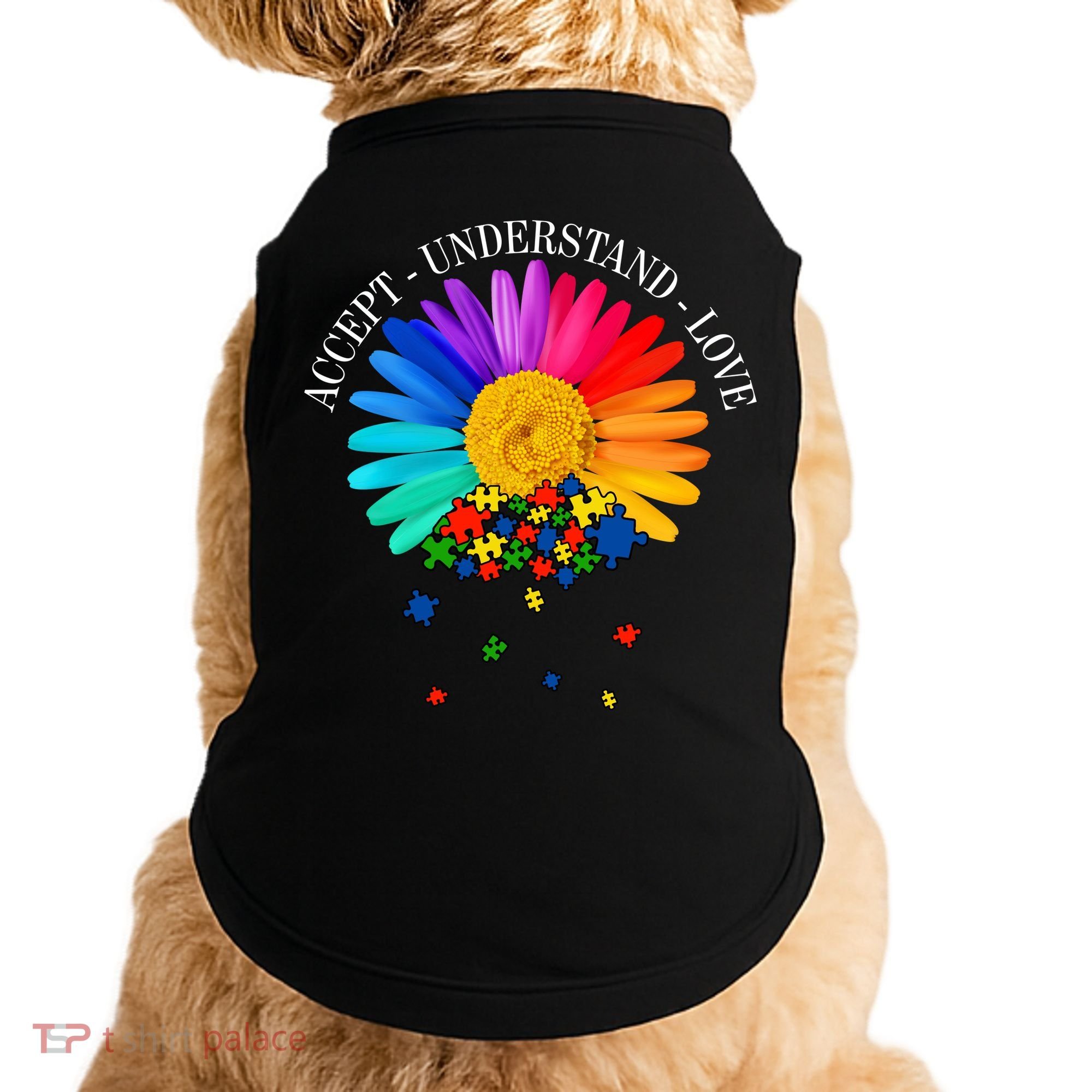 Accept Understand Love Autism Sunflower Doggie Tank
