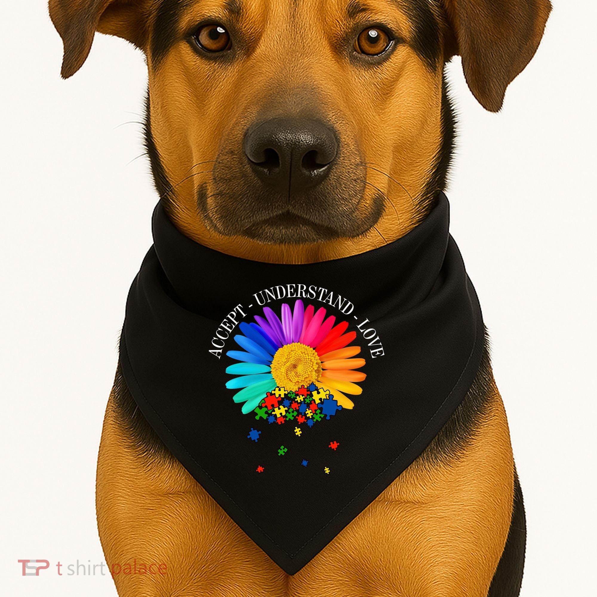 Accept Understand Love Autism Sunflower USA-Made Doggie Bandana