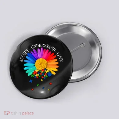 Accept Understand Love Autism Sunflower Button