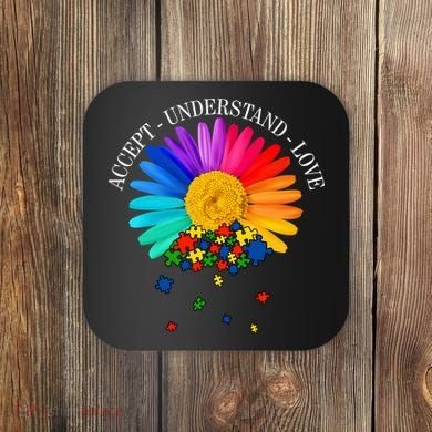 Accept Understand Love Autism Sunflower Coaster