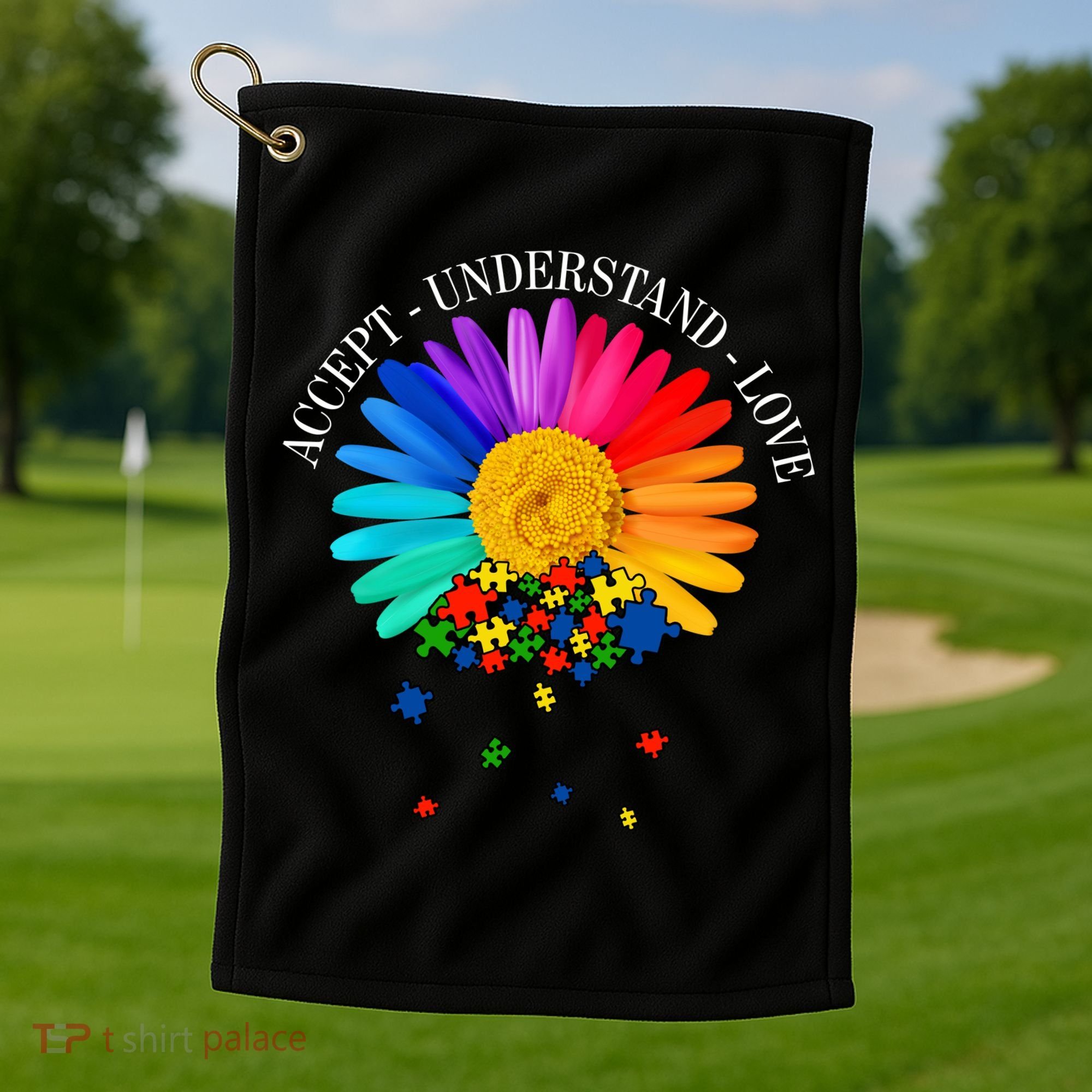 Accept Understand Love Autism Sunflower Golf Towel