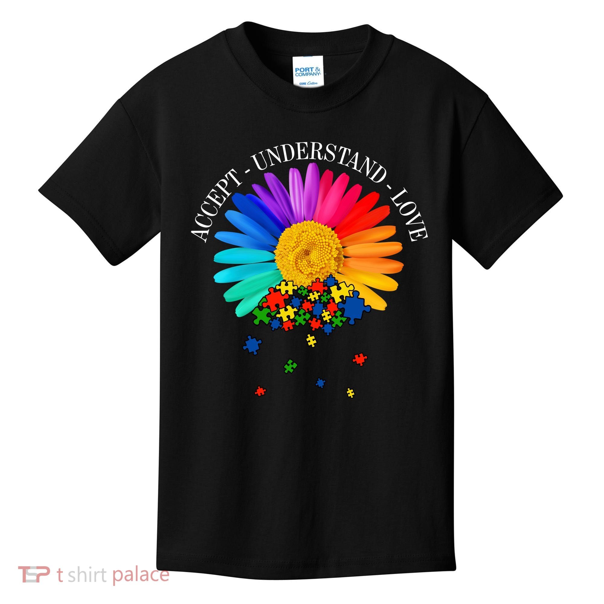 Accept Understand Love Autism Sunflower Kids T-Shirt