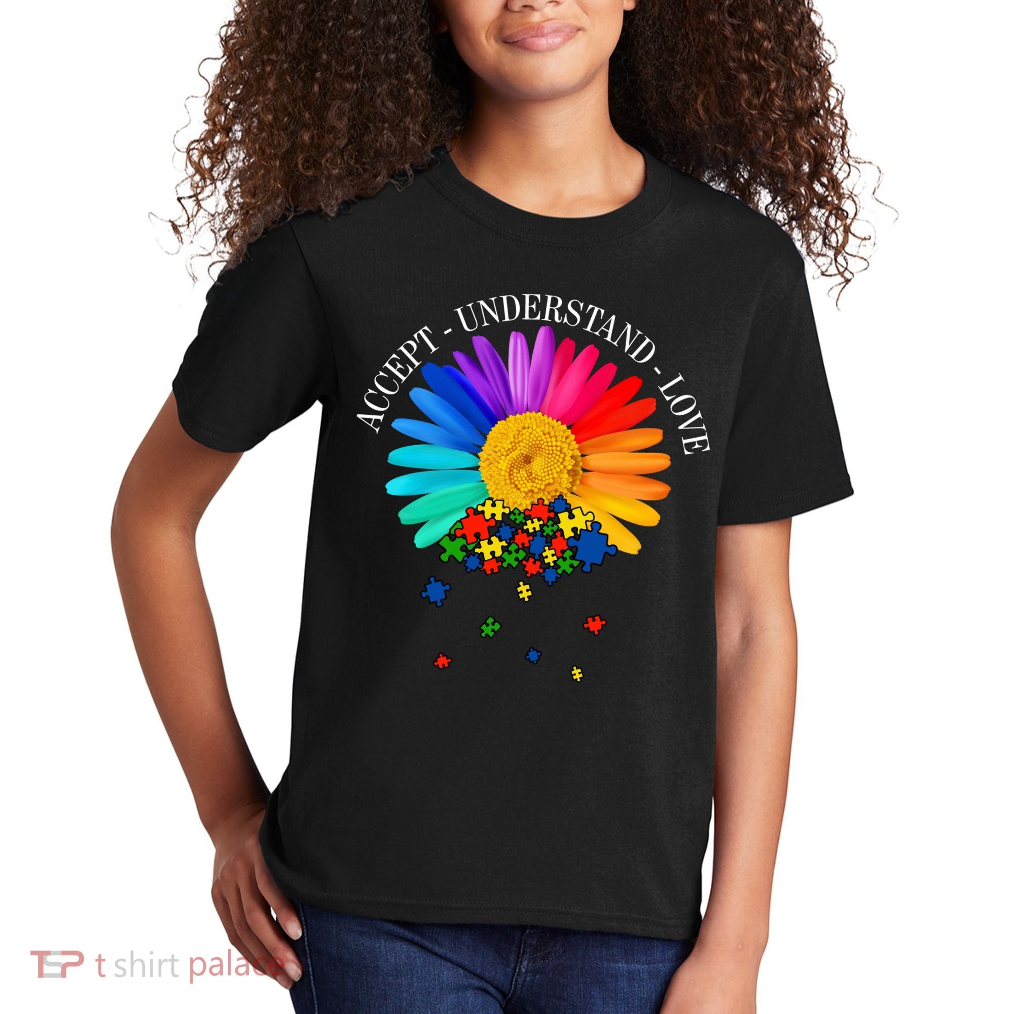 Accept Understand Love Autism Sunflower Kids T-Shirt