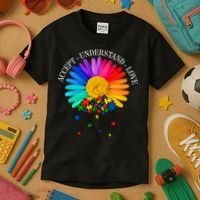 Accept Understand Love Autism Sunflower Kids T-Shirt thumb 3