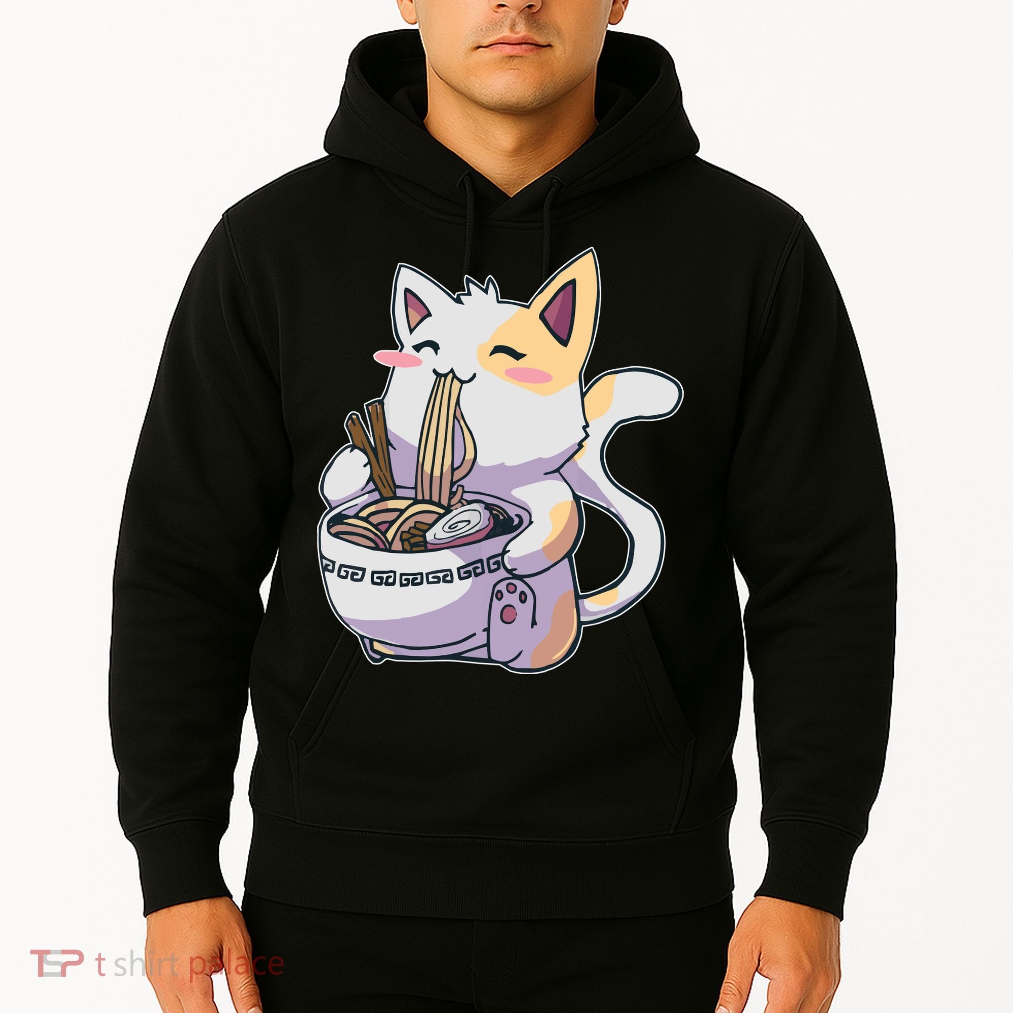 Anime Cat Eating Ramen Hoodie