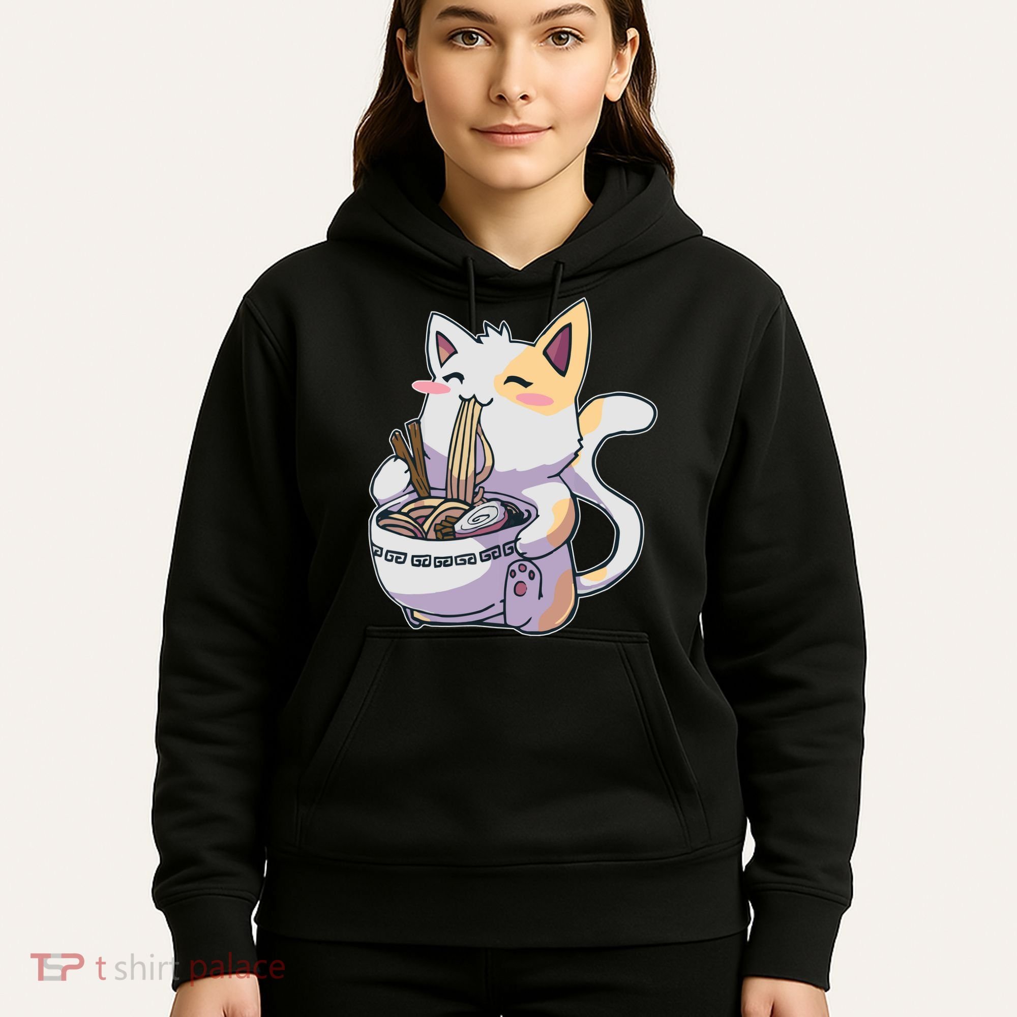 Anime Cat Eating Ramen Hoodie