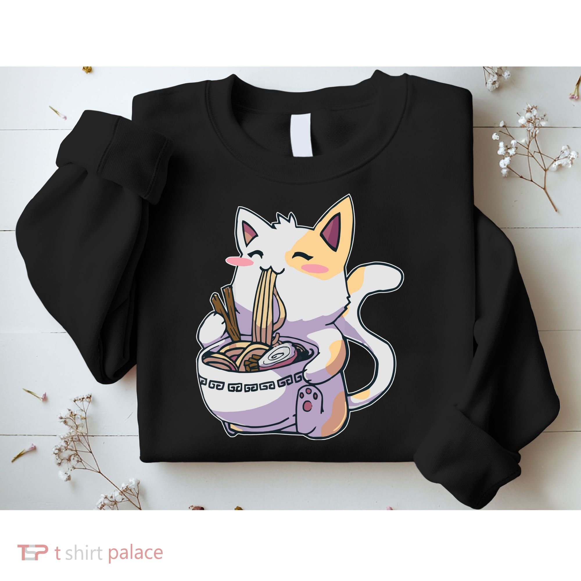 Anime Cat Eating Ramen Sweatshirt
