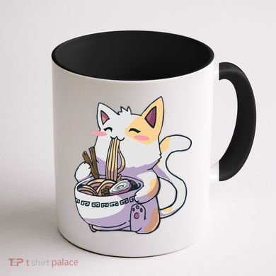 Anime Cat Eating Ramen Coffee Mug back