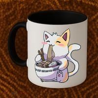 Anime Cat Eating Ramen Coffee Mug thumb 2
