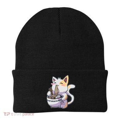 Anime Cat Eating Ramen Beanie