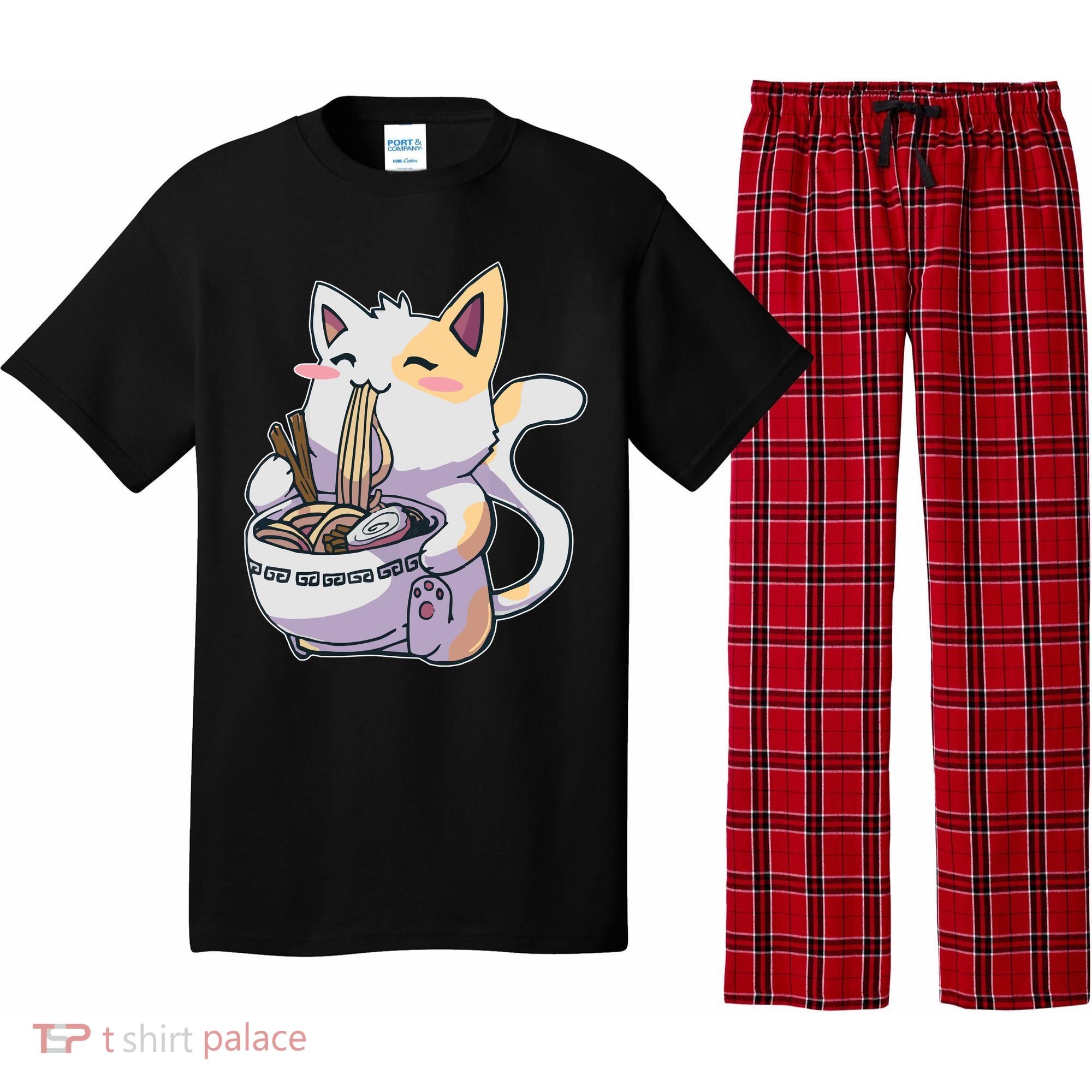 Anime Cat Eating Ramen Pajama Set